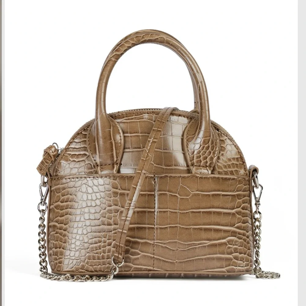 Zara Elegant Tan Crocodile-Embossed Handbag - Picture 10 of 14